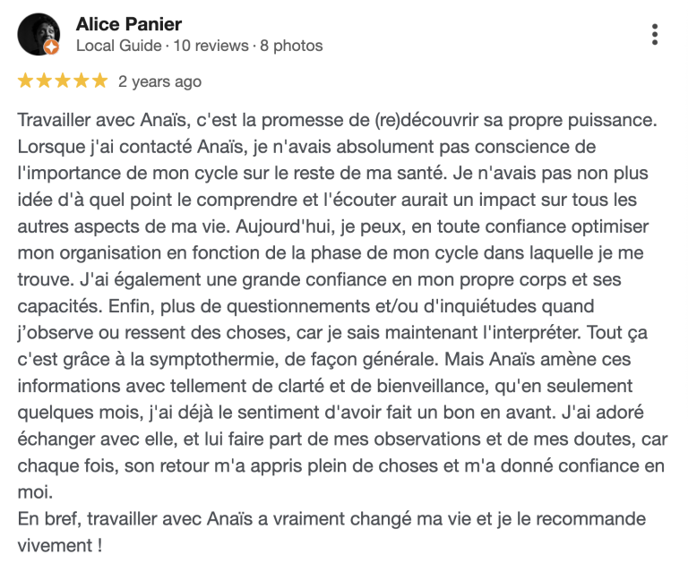 avis symptothermie accompagnement en observation du cycle menstruel féminin